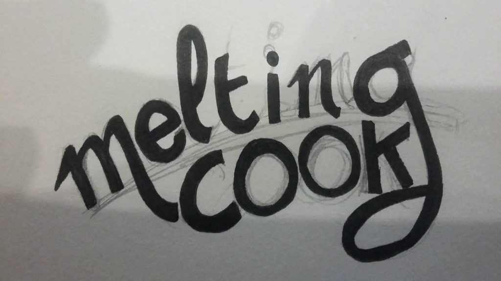 Esquisse et proposition du logo meltingcook inspiré du repas familliale